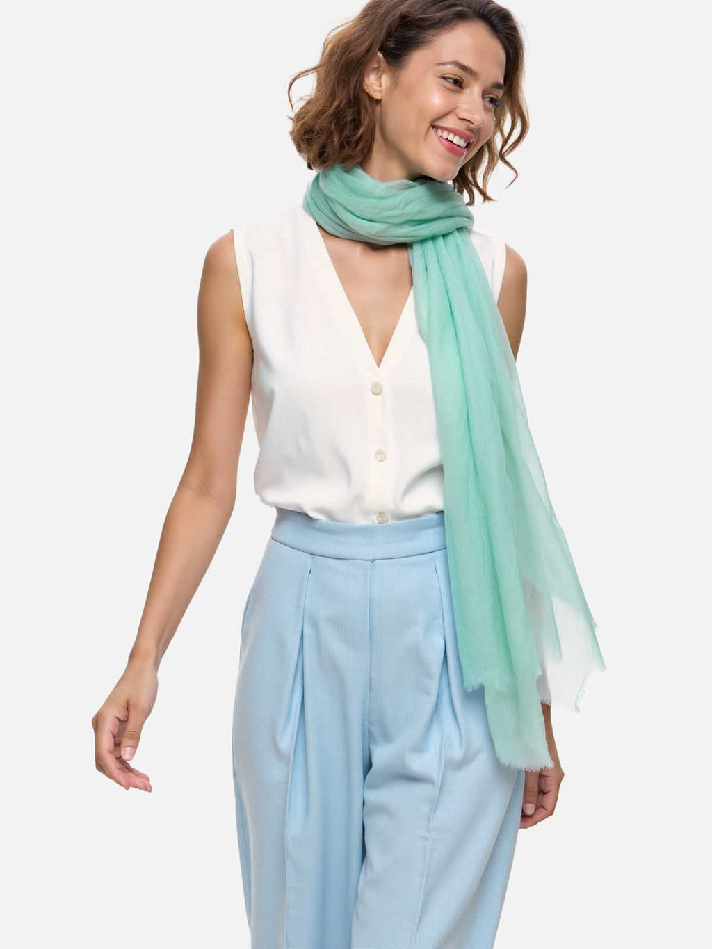 Featherlight Aqua Cashmere Scarf