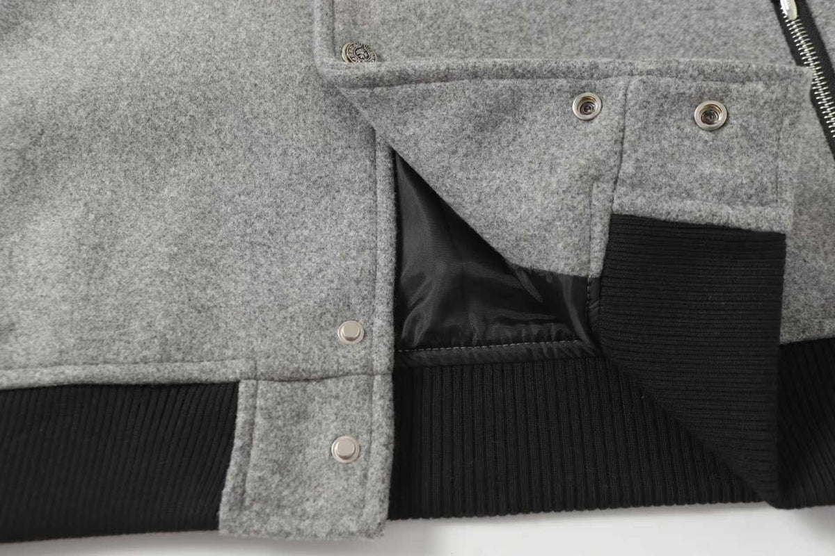 Chrome-Hearts Multi Cross Varsity Jacket - Grey Black Street Jacket 2215