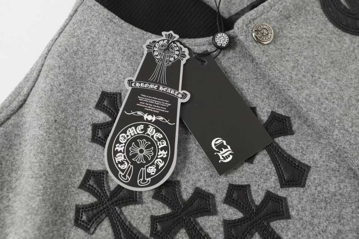 Chrome-Hearts Multi Cross Varsity Jacket - Grey Black Street Jacket 2215