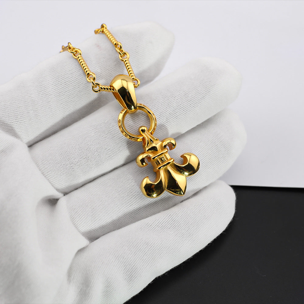 Chrome Hearts diamond anchor 24k gold plated pendant necklace