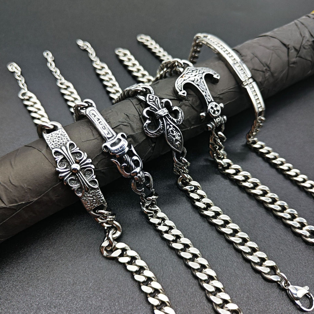 Chrome Hearts Silver Cuban chain curved bracelet