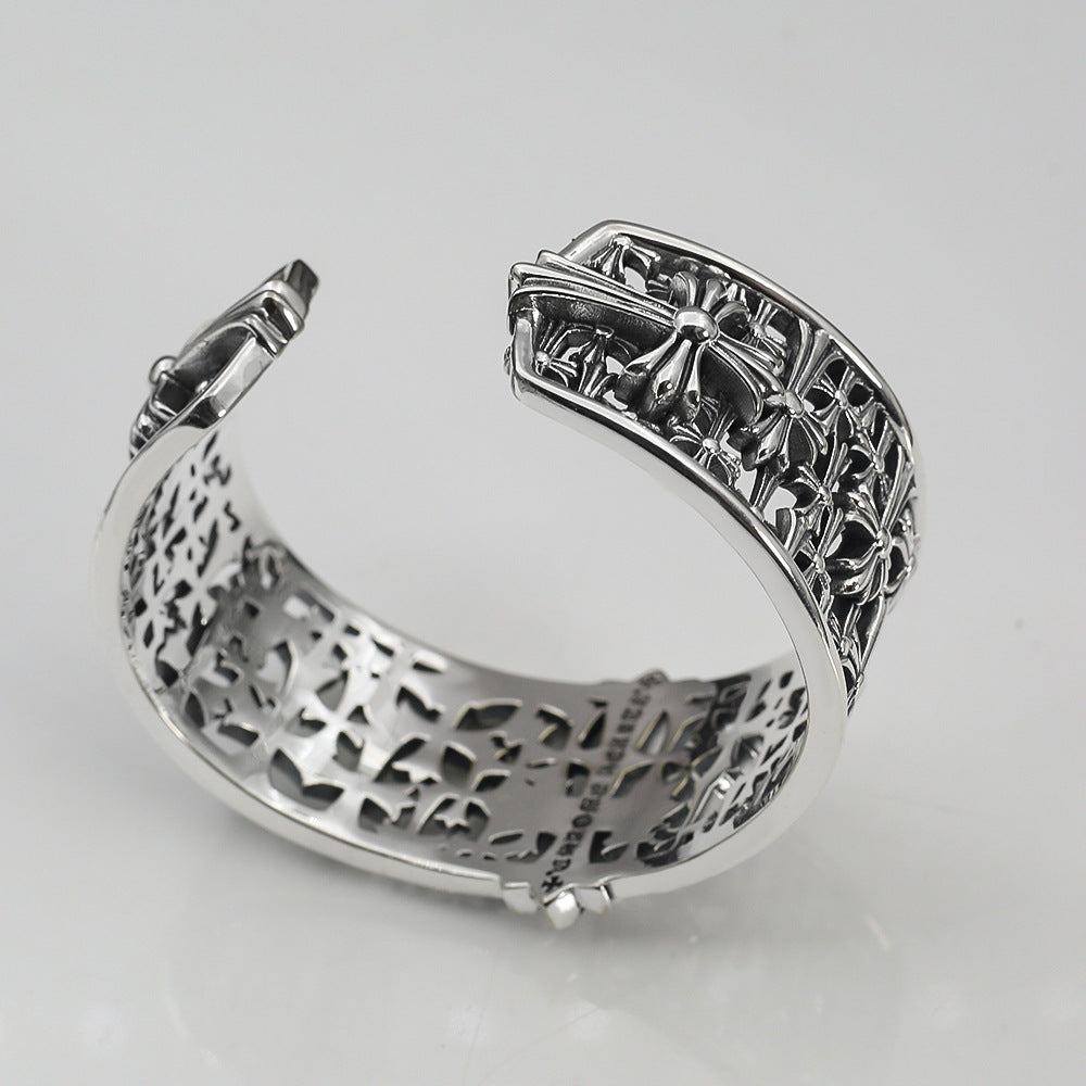 Chrome Hearts Silver Cemetery cross open bracelet