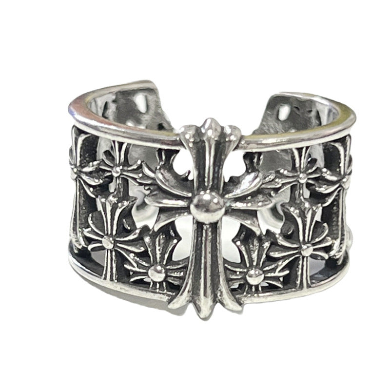 Chrome Hearts distressed iris cross open adjustable ring