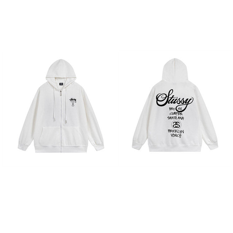 Stussy Hoodie Zip-Up Cardigan Fleece Hooded Sweater